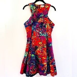 Dahlia A- Line Dress in Gorgeous Colorful Abstract Print, Size Large